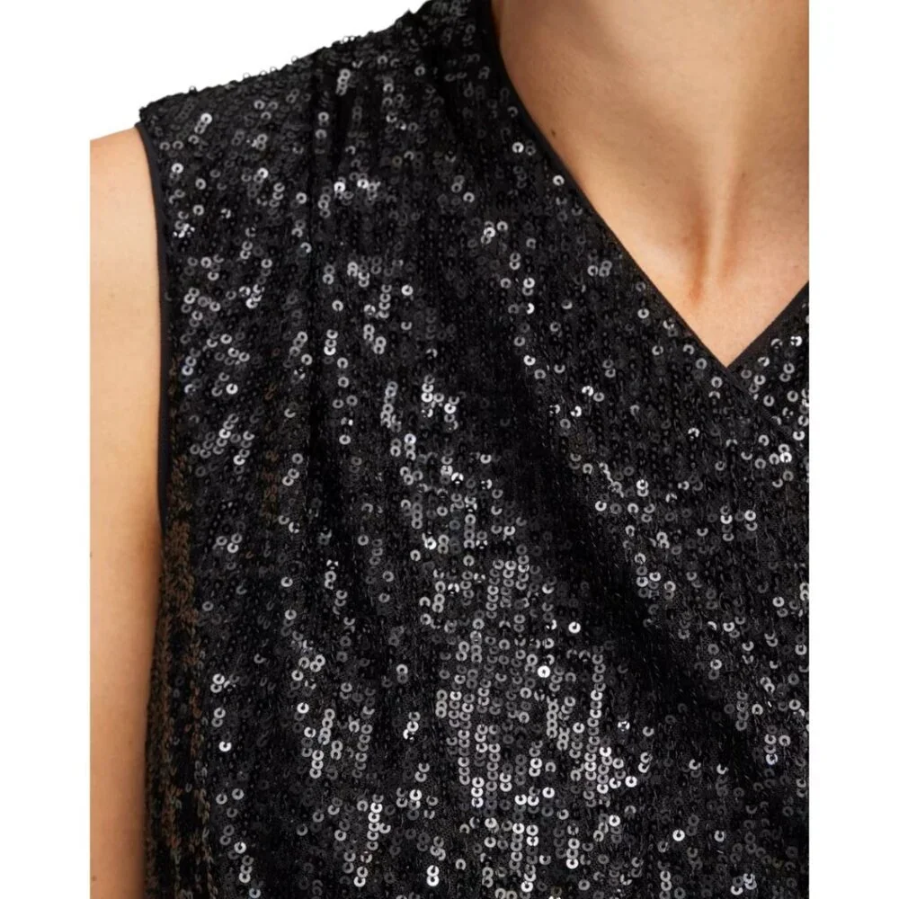 Chico's Black Label Sequin Shell Top - 12 - Black NWT - Picture 4 of 11